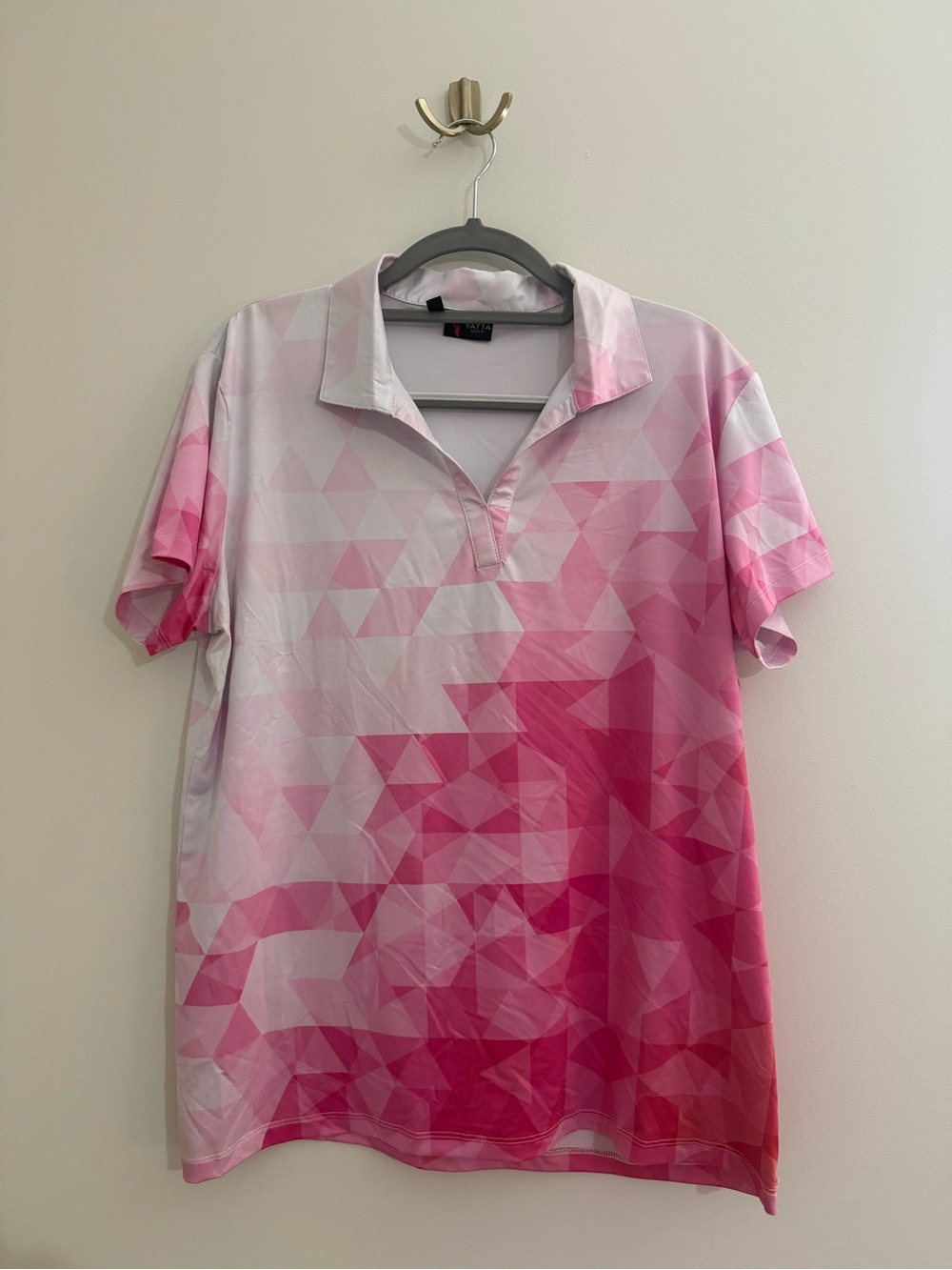 YATTA Ladies Pink Geometric Short Sleeve Golf Polo